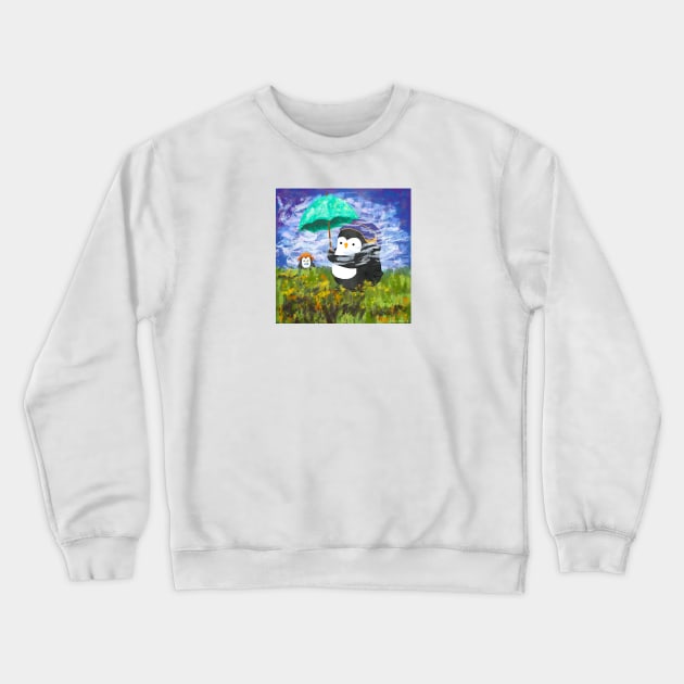 Penguin with Parasol Monet Art Series Crewneck Sweatshirt by thepenguinsfamily